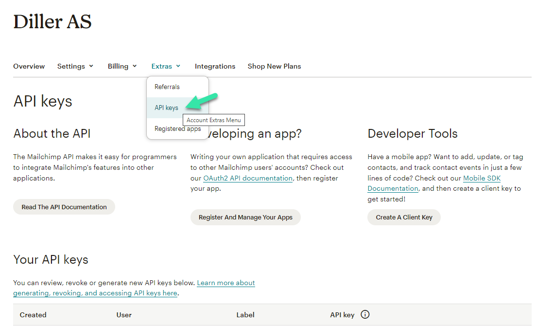 Diller’s integration with the email marketing platform Mailchimp