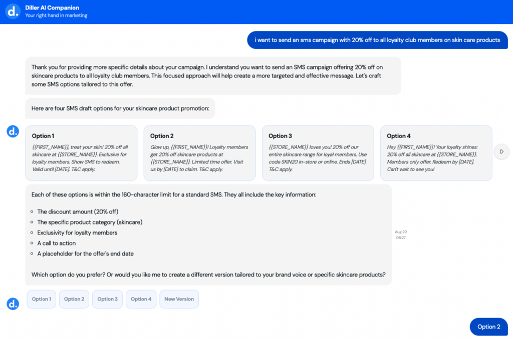 Beauty industry Diller AI Companion example 3